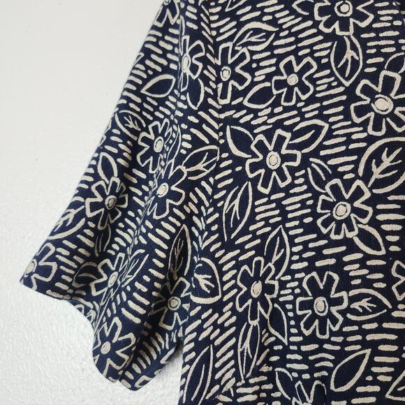 Positive Influence VTG Women's SZ 16 Maxi Short Sleeve Navy/Beige Linen Blend - Picture 4 of 13